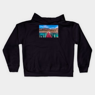 Beach bridge with colorful desert behind. Red sea Israel Kids Hoodie